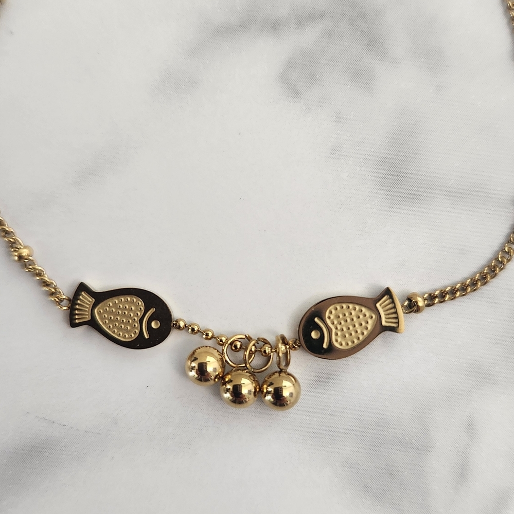 Gold Fish Anklet Bracelet with Dangle Beads Dainty Nautical Adjustable - Picture 12 of 14